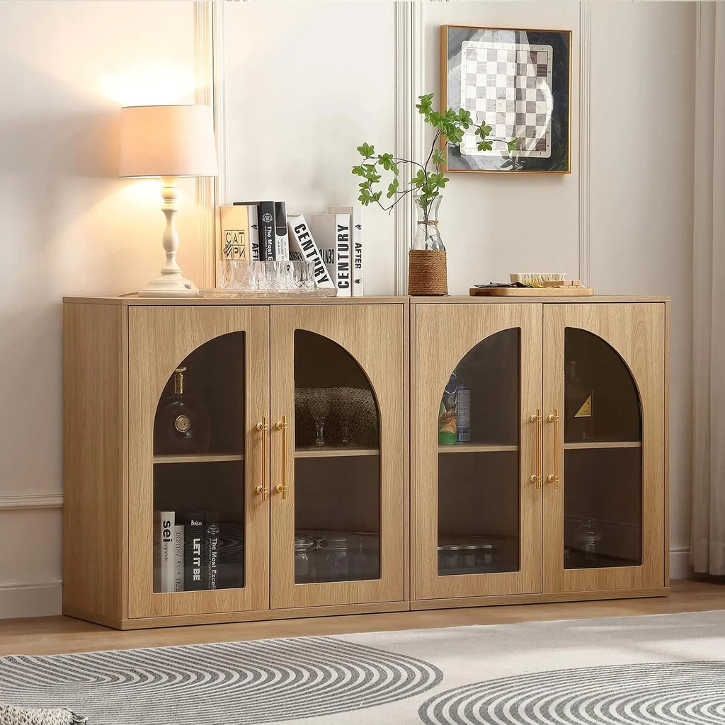 63" Set of 2 Small Buffet Cabinets Arched Glass Doors