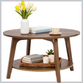 2-Tier Round Coffee Table, Storage, Sturdy MDF, Tapered Legs, Easy Assembly