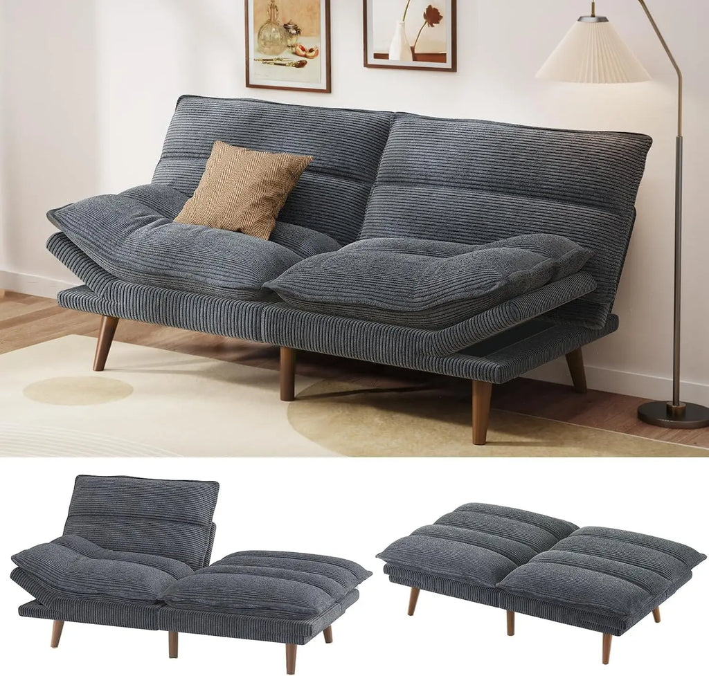 Futon Sofa Recliner Sleeper Bed, 66Inch Corduroy w/Adjustable Backrest and Armrest
