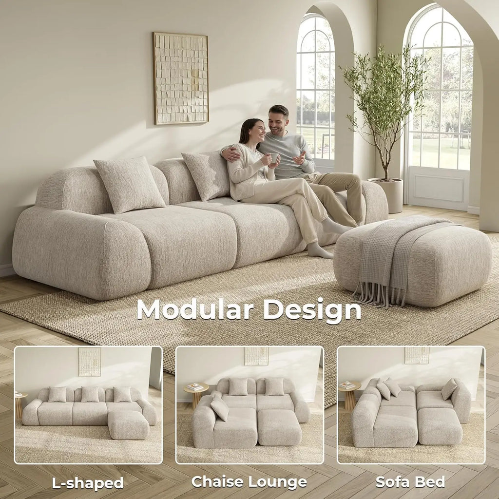 Modular Sectional Sofa Ottoman 110IN L-Shape Chenille Upholstery Deep Seat