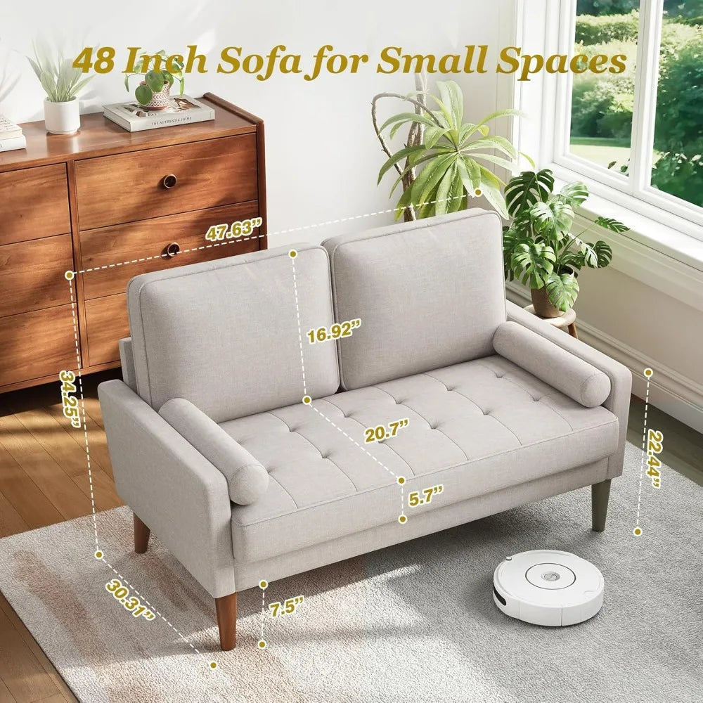48IN Vesgantti Loveseat Sofa - Solid Wood Legs Throw Pillow Ashbeige
