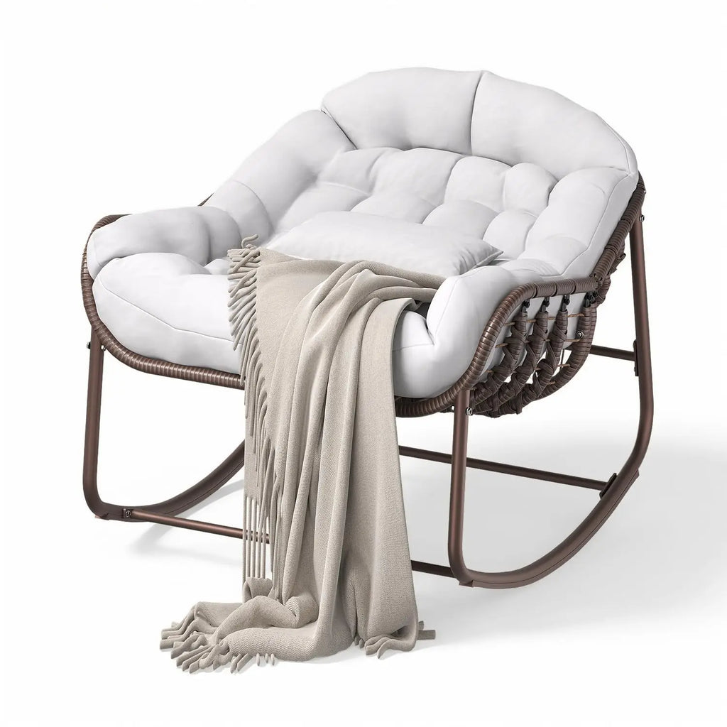Oversized Wicker Papasan Rocking Chair, Cushion & Metal Frame