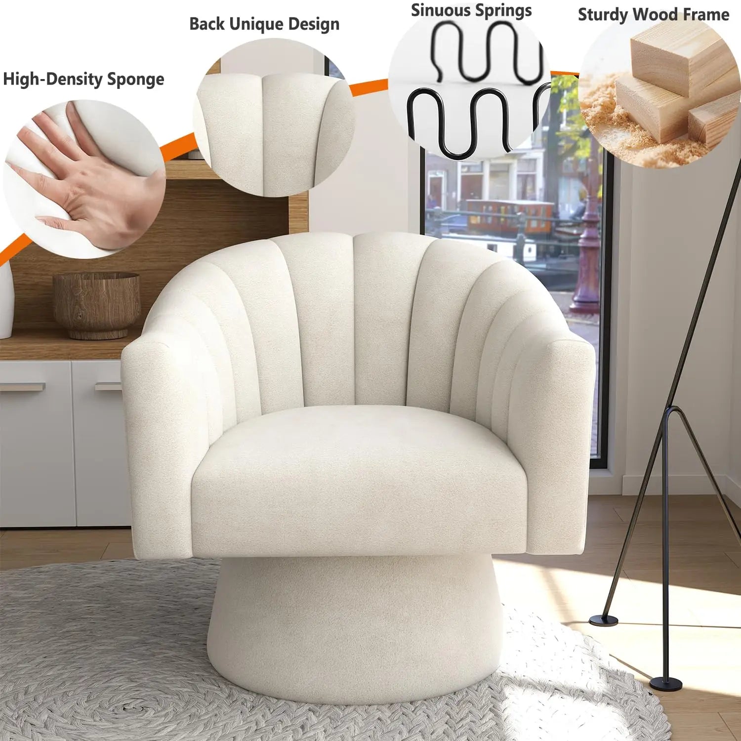 360° Swivel Velvet Upholstered Barrel Chair Set 2 Overstuffed Armchair