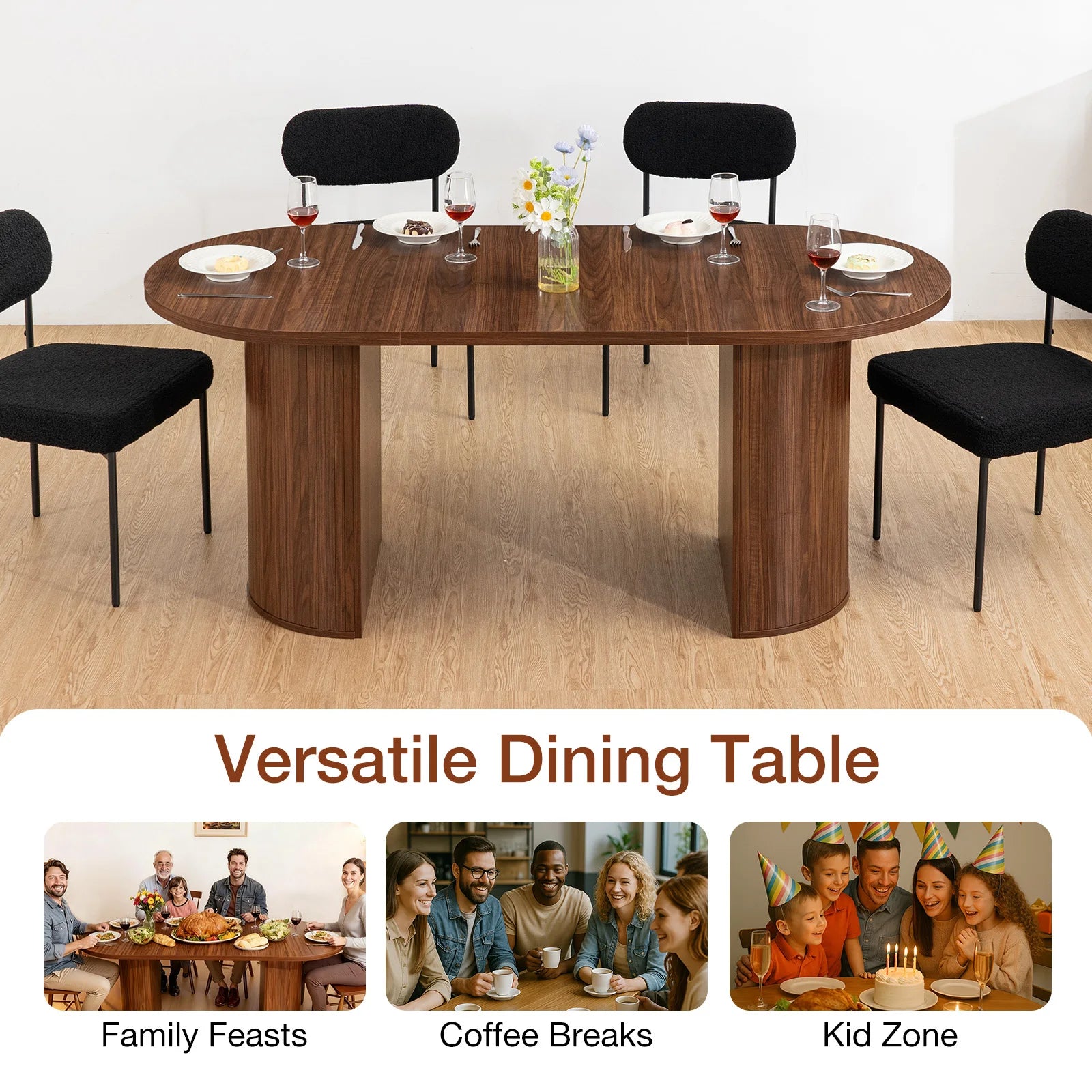 70.8IN Oval Dining Table for 6-8 Person, Semi-Cylindrical Legs Base