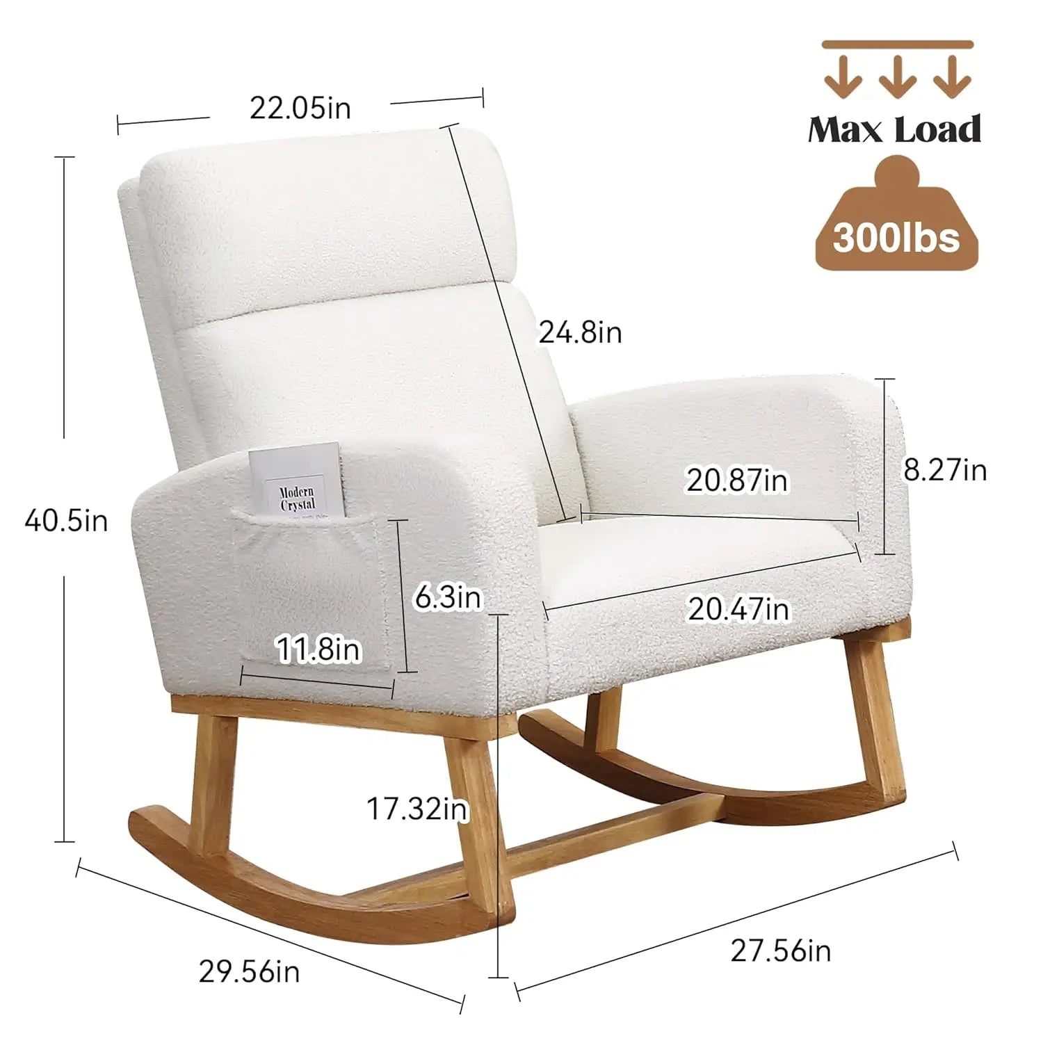 Rocking Chair, Sherpa Armchair with High Backrest