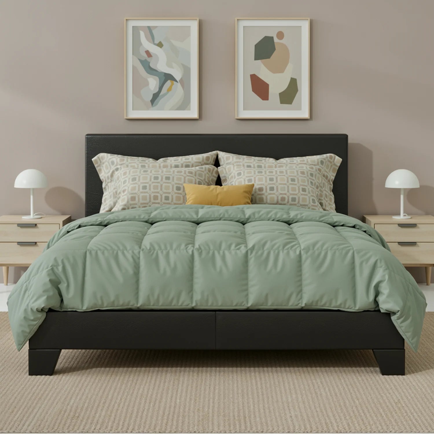 Upholstered Bed Frame, Adjustable Linen Headboard, Sturdy Wood Slats