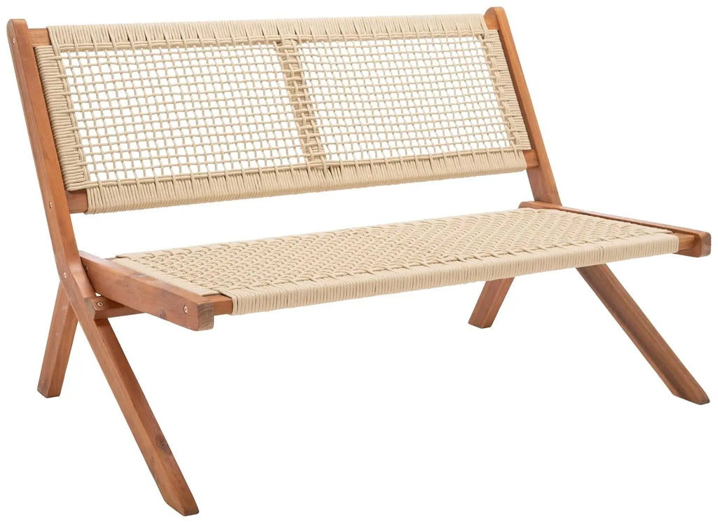Natural Wood & Rope Foldable Bench Outdoor Patio Garden 48IN