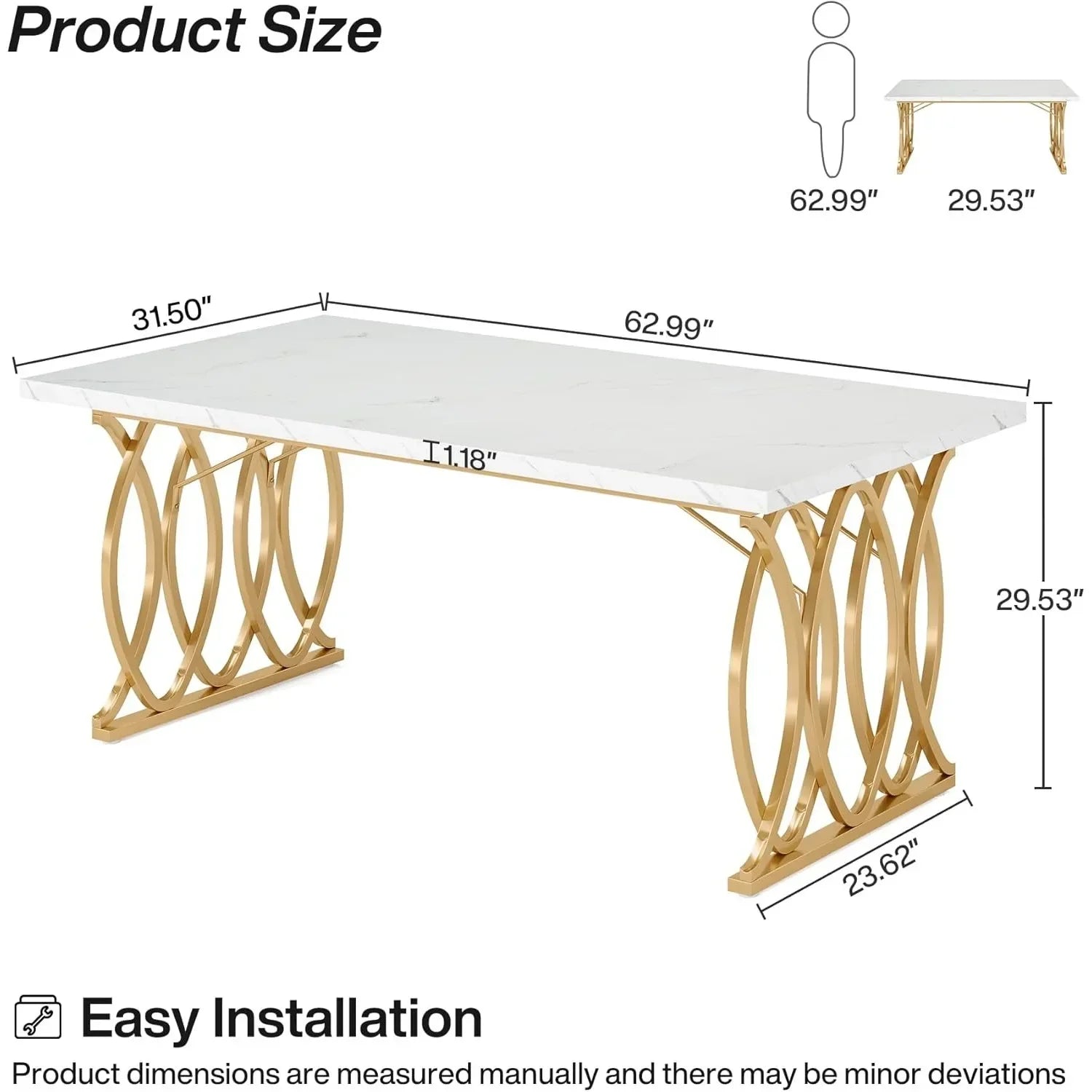 Unique 63" Rectangular Modern Dining Table for 4-6 People,
