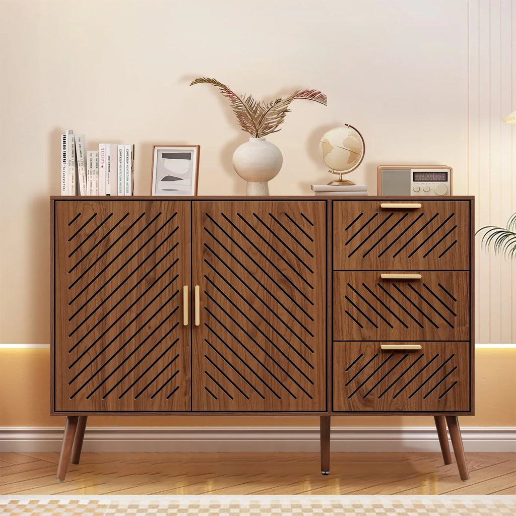 Buffet Sideboard Cabinet, Coffee Bar, Storage, 2-Doors, 3-Drawers, 3-Level Adjustable Shelves
