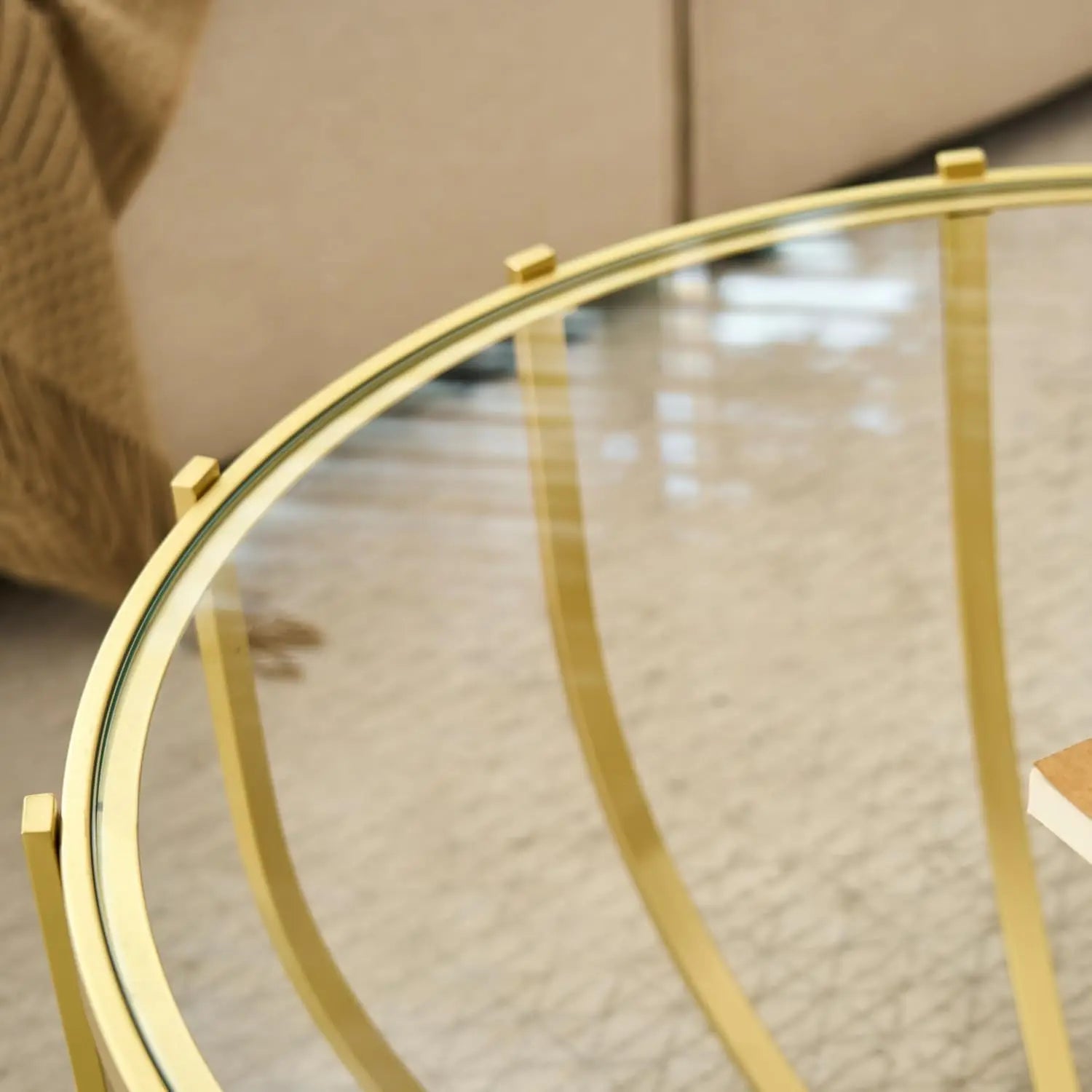 Gold Drum Coffee Table, 2-Tier Tempered Glass Round Center Table, Tinted Glass Top