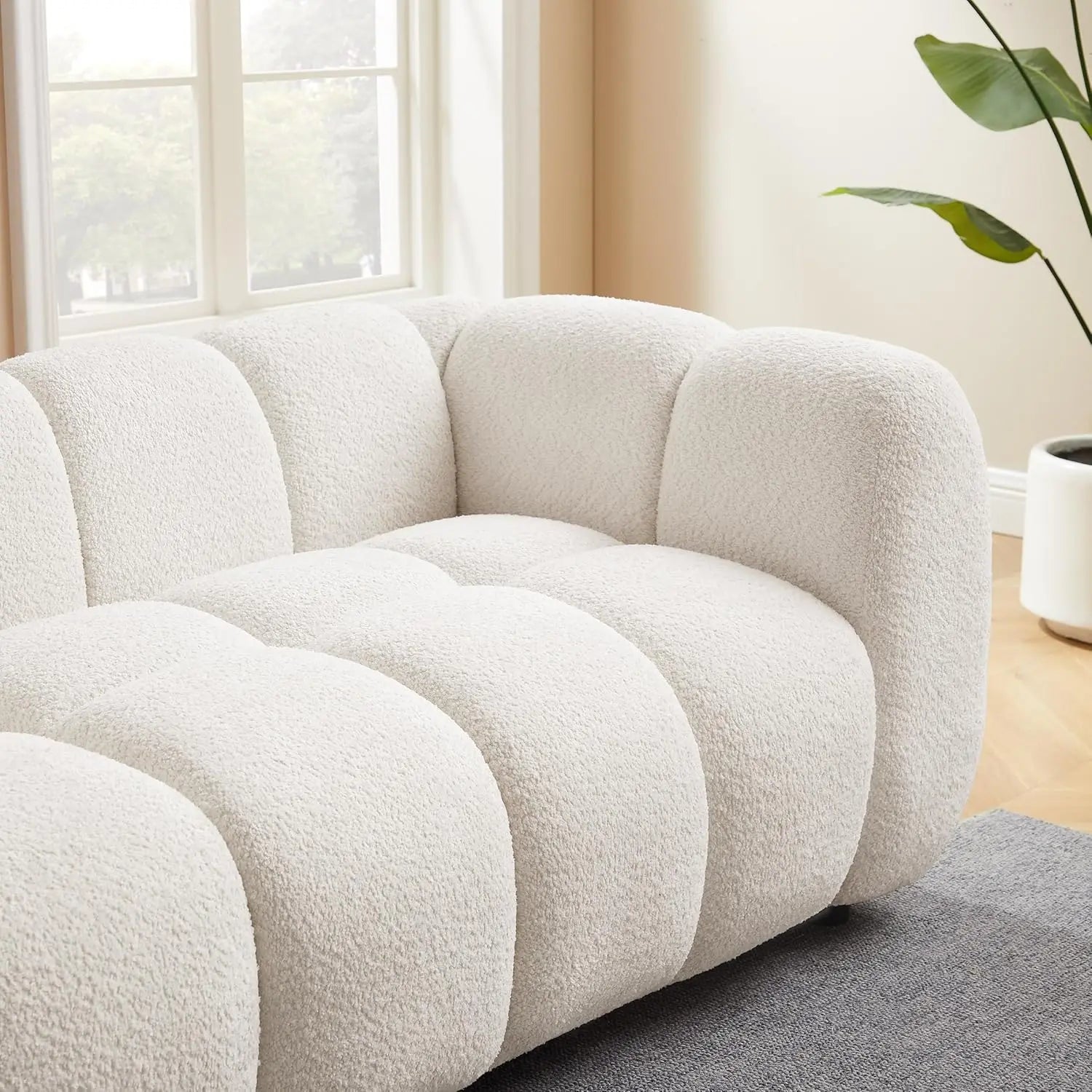 88" Oversized Boucle Fabric Sofa Tufted Deep Seat Couch, 3-Seats