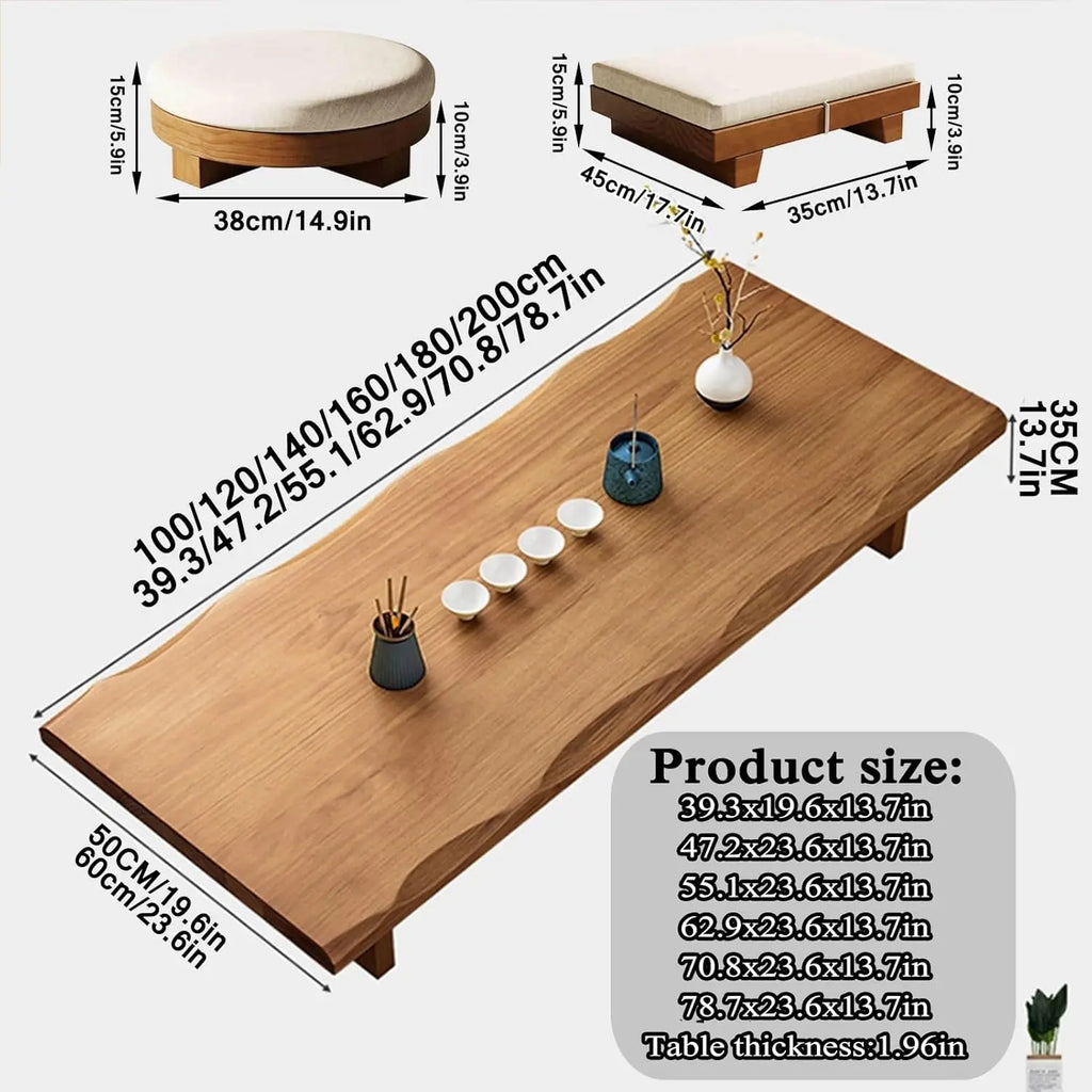 Solid Wood Low Floor Table, Meditation, Tea Ceremony 47.2 x 23.6 x 13.7IN