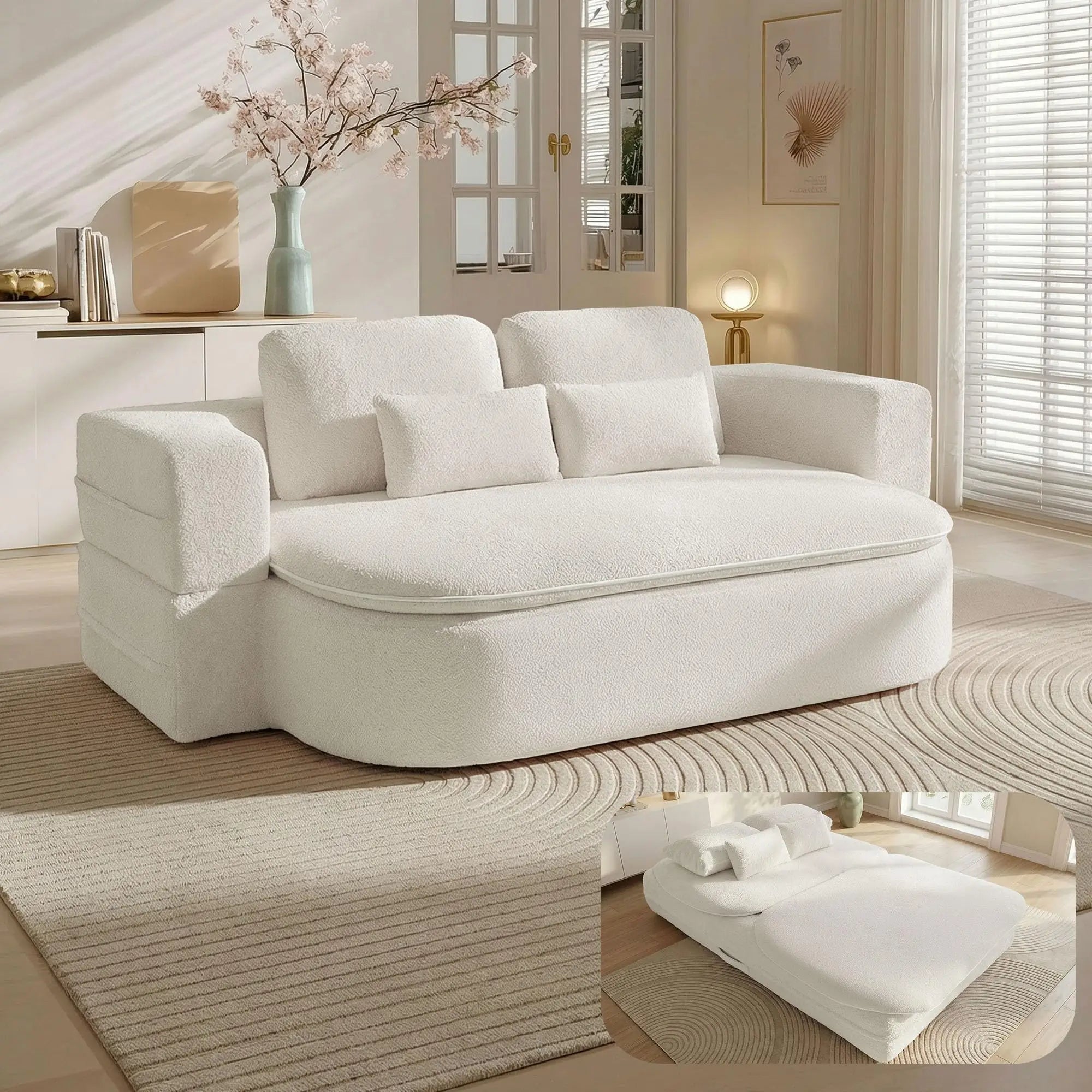 75'' Foldable Sleeper Sofa Bed, Memory Foam Boneless Couch 2-in-1
