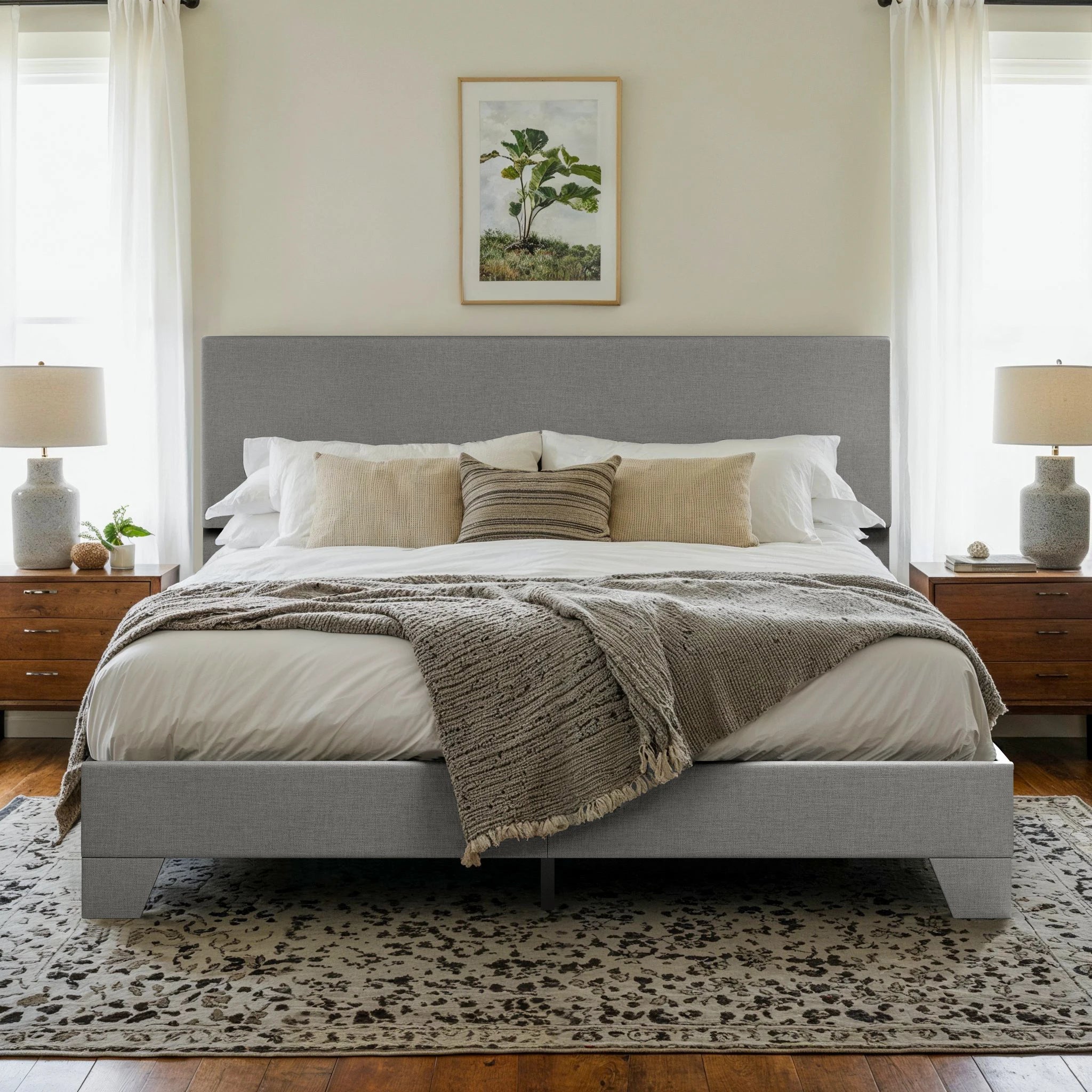 Strong Bed Frame, Adjustable Headboard, Soft Linen Fabric, Noise-Free