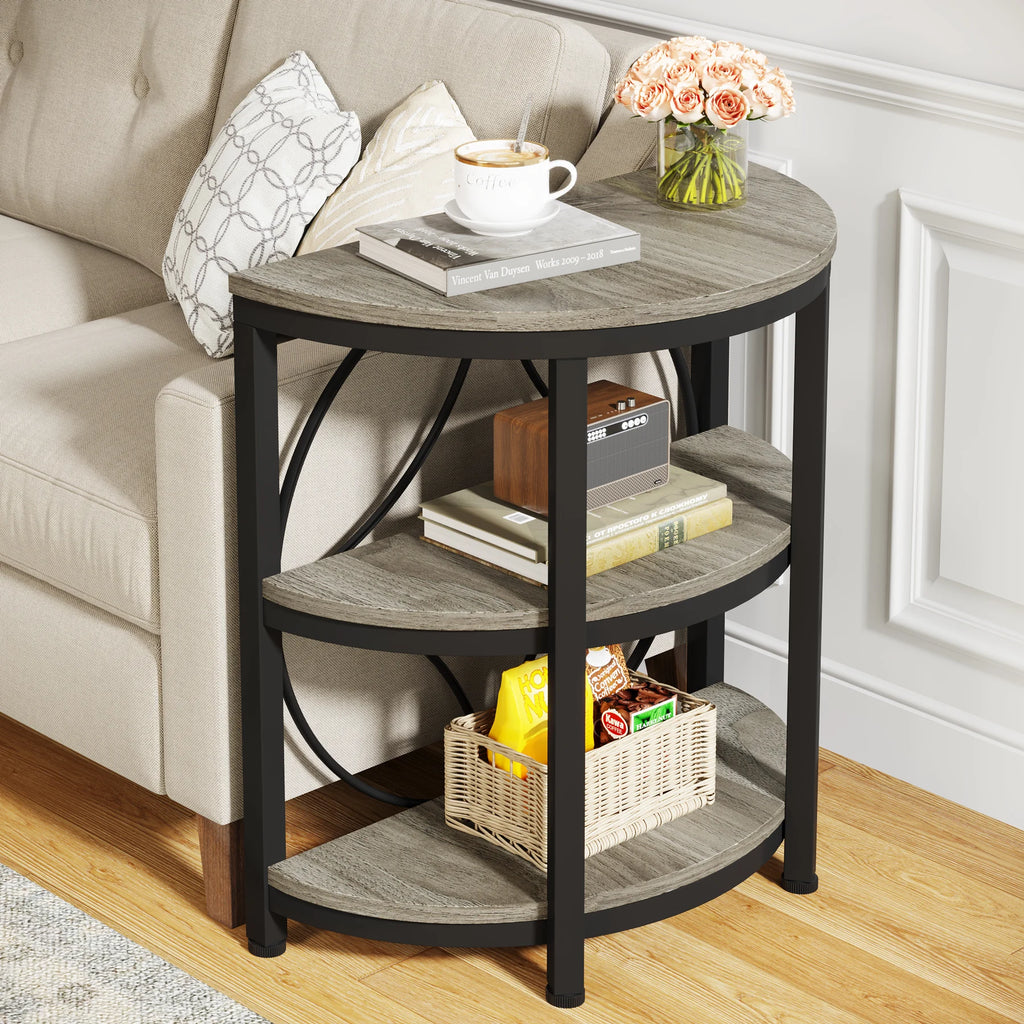 3-Tier Half Side Industrial Table, Metal Frame, Storage