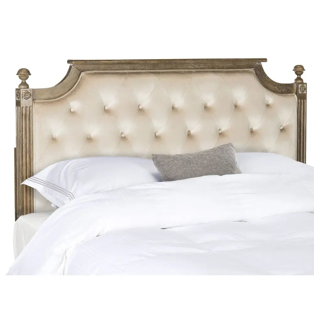 Home Collection Tufted Velvet Rustic Oak and Beige Headboard Queen