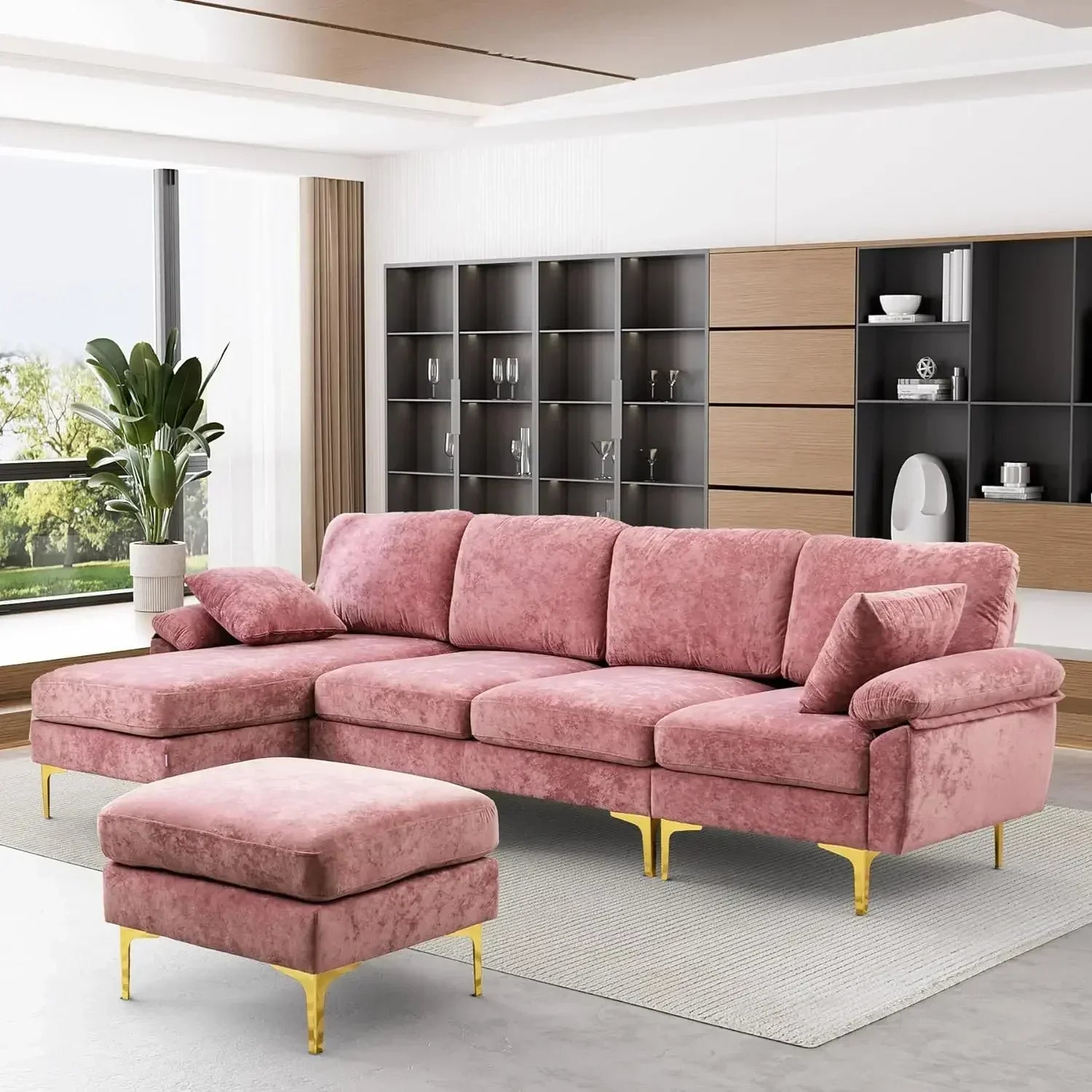 Velvet U-Shaped Convertible To L-Shaped Sectional 4 Seat Sofa
