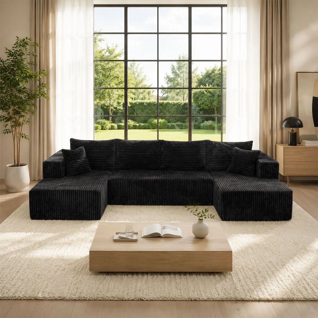 132IN 8-PC Corduroy Modular U-Shaped Sectional Sofa, Double Chaise, Seats 6