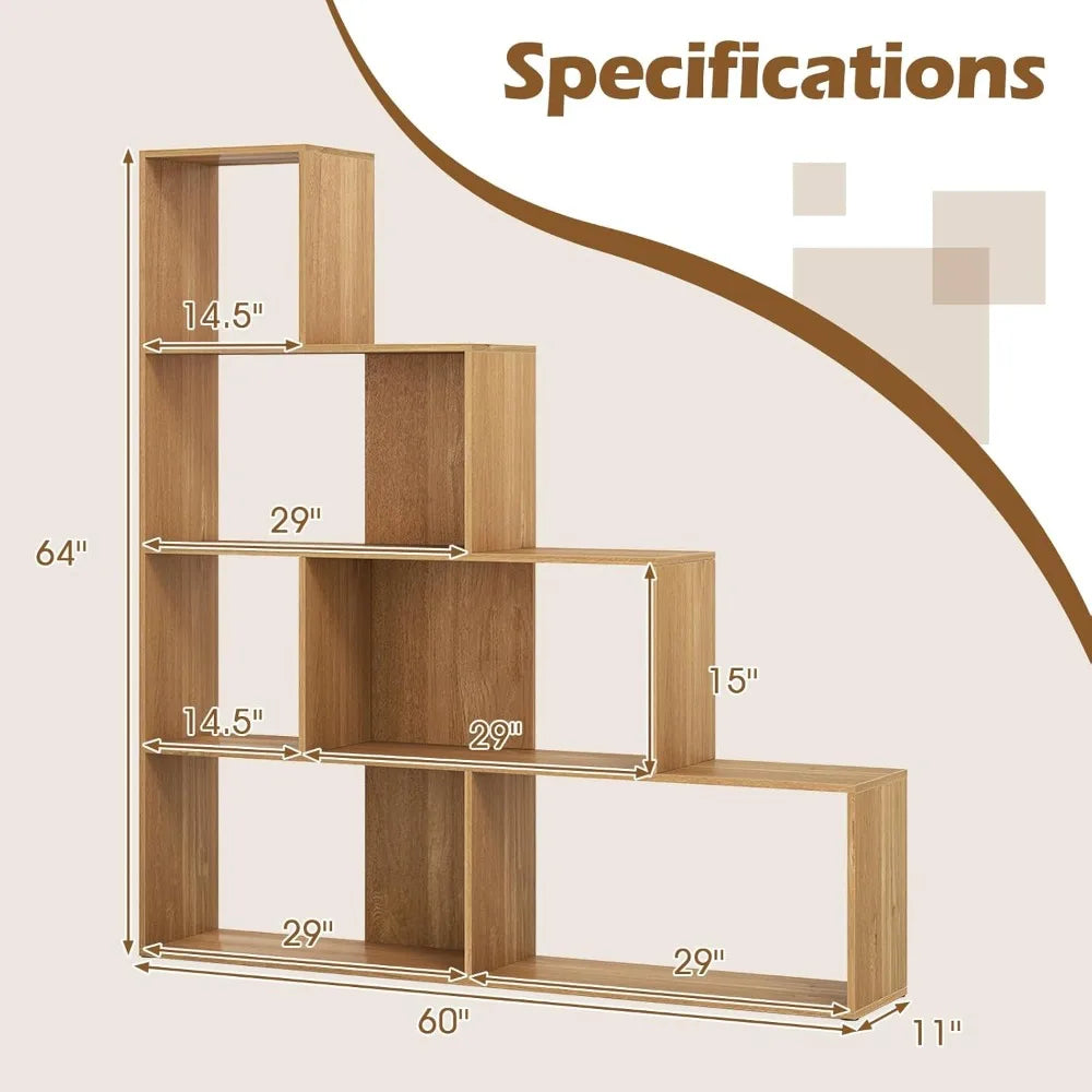 64" Tall, 4-Tier Step Bookshelf, 6 Cubes Ladder Anti-Tipping Kits