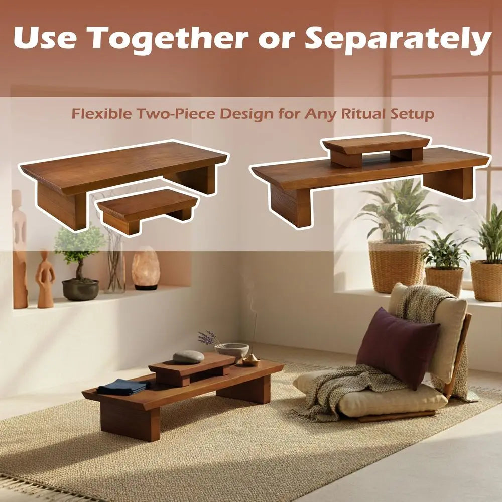 Japanese Low Meditation Altar Table Solid Wood, Puja Table for Relaxation and Prayer