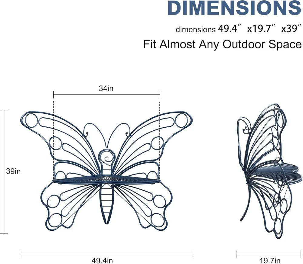 50IN Outdoor Garden Bench Butterfly Design, Sturdy Iron Frame
