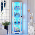 65" Corner Glass Display, LED Lights, 4-Tier, Glass Doors & Human Body Sensor