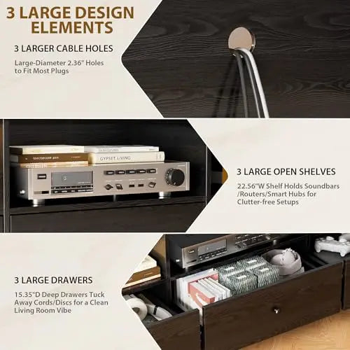 70IN TV Stand For Up To 80IN TV,  3 Drawers And Open Shelves