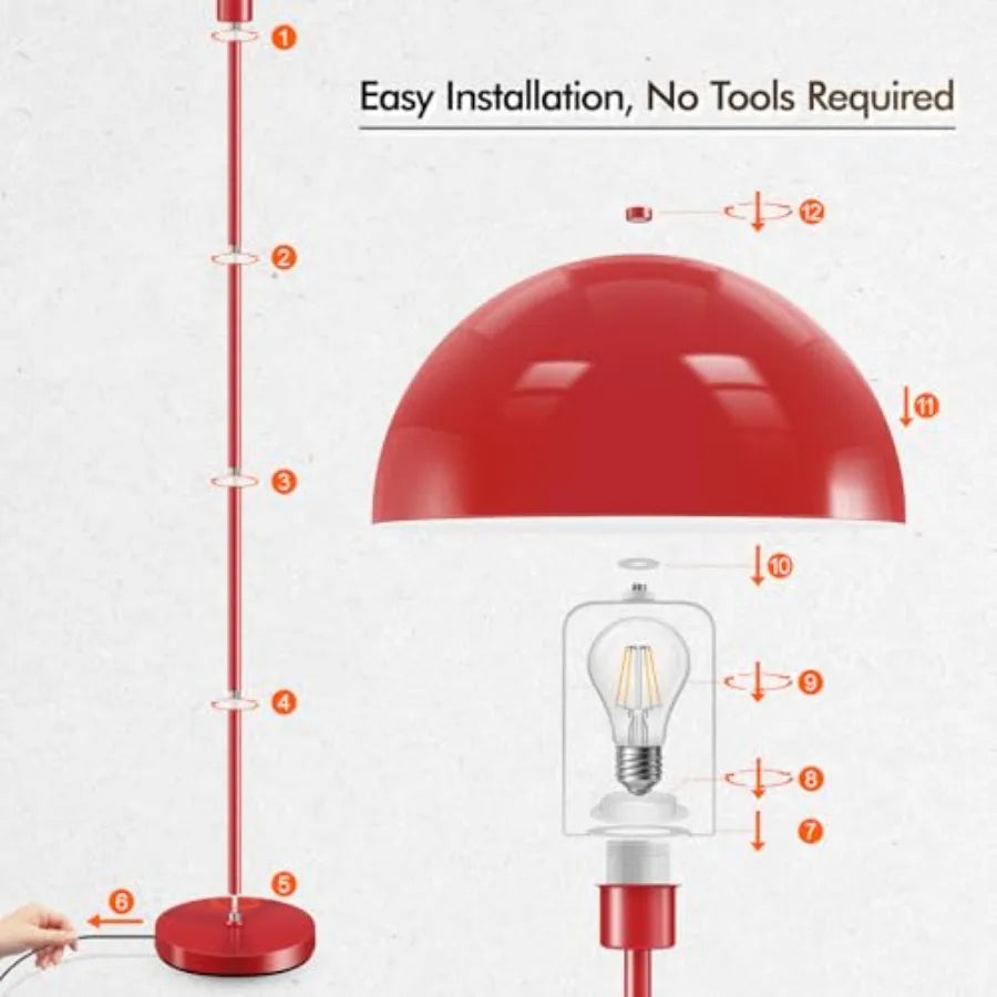 Industrial Floor Lamp, 65.6IN Retro Mushroom Dome Shade, Whole Metal