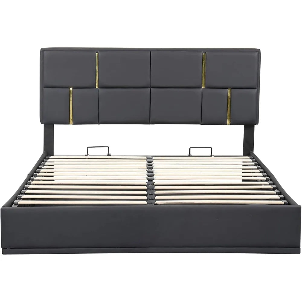 Queen Size Hydraulic Storage Bed w/Ottoman 2 Piece, Black