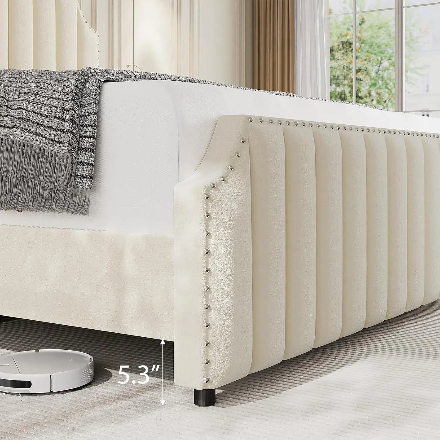 King Velvet Bed Frame 50.2" Upholstered Platform, No Box Spring, Wooden Slats