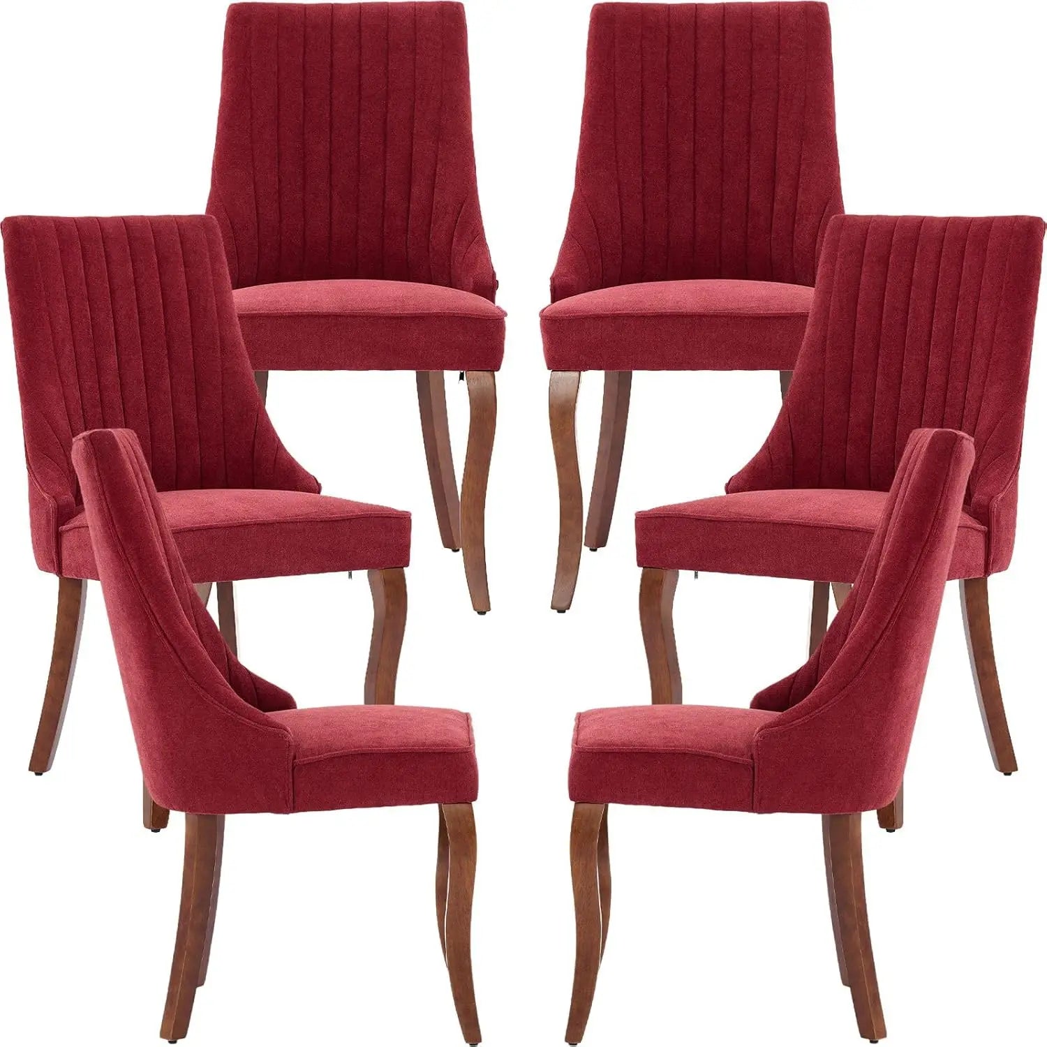 Velvet Upholstered Dining Chairs Set of 6 Wood Legs