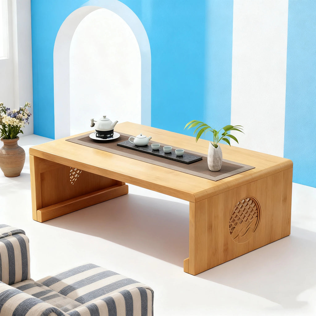Foldable floor Japanese-style low tea table, no assembly required（120x50x30）