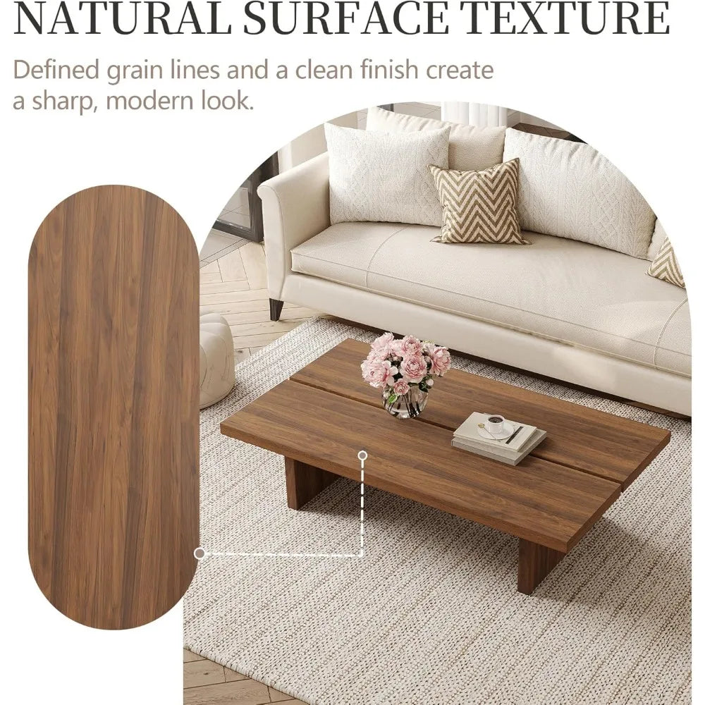 Rectangle Coffee Table, Walnut Wood, Brown Japanese Tea Table
