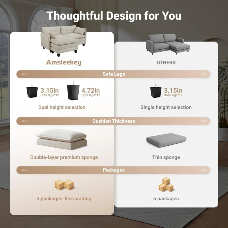 111.5 U-Shaped Corduroy Sectional 3-Seater Cloud Couch