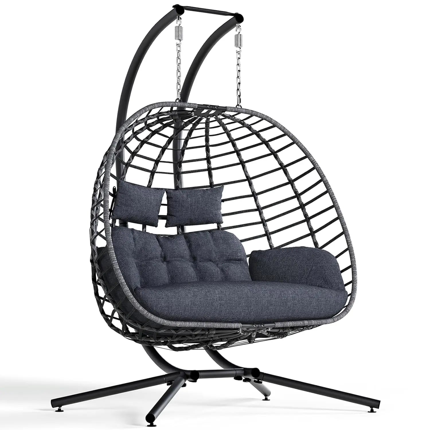 Double Hanging Egg Chair w/Stand, 2 Person Swing Chair w/Cushion