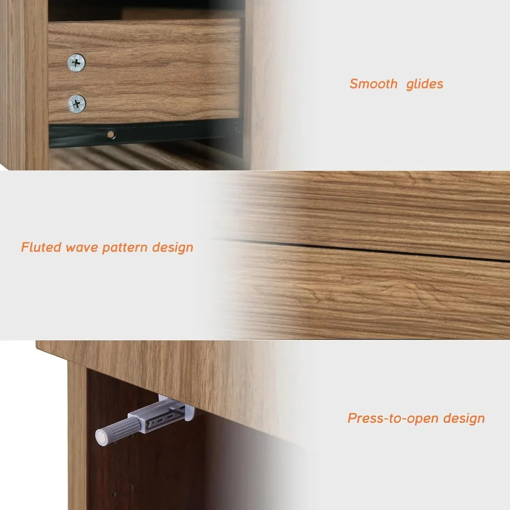 Fluted TV Stand for TVs up to 100IN 3-in-1, Storage Cabinets, 5 Drawers, 4 Doors