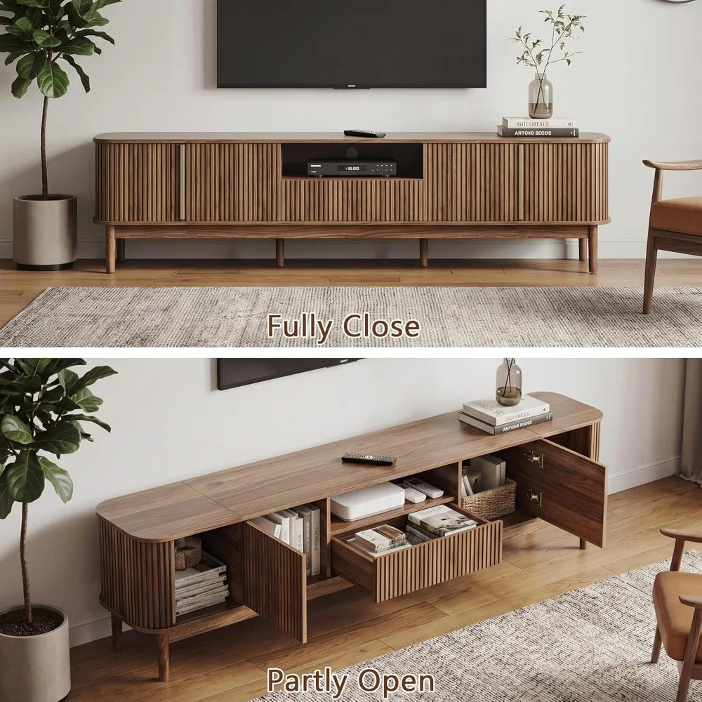 86.6" Fluted Entertainment Center for up to 85" TVs 2 Sliding Doors