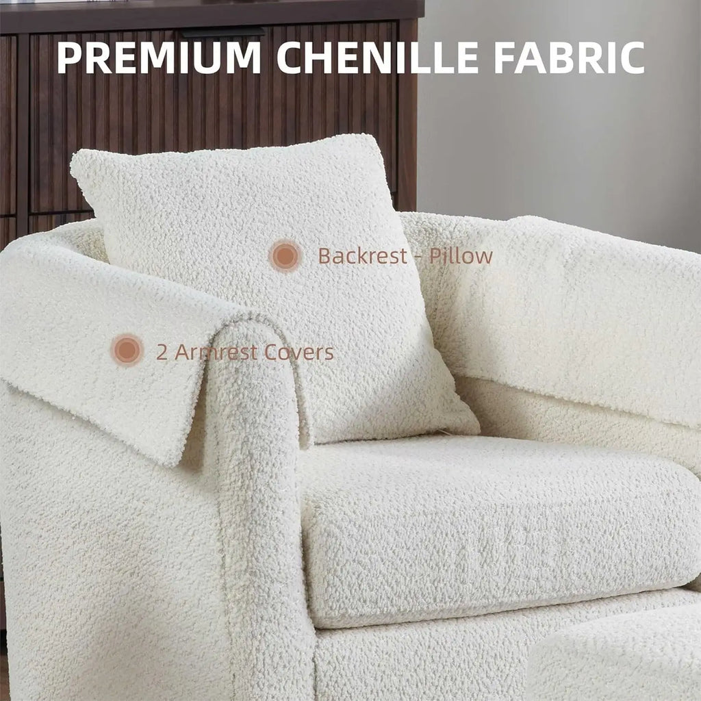 42" Oversized Upholstered Accent Chair, Swivel Barrel Chair, Storage Ottoman