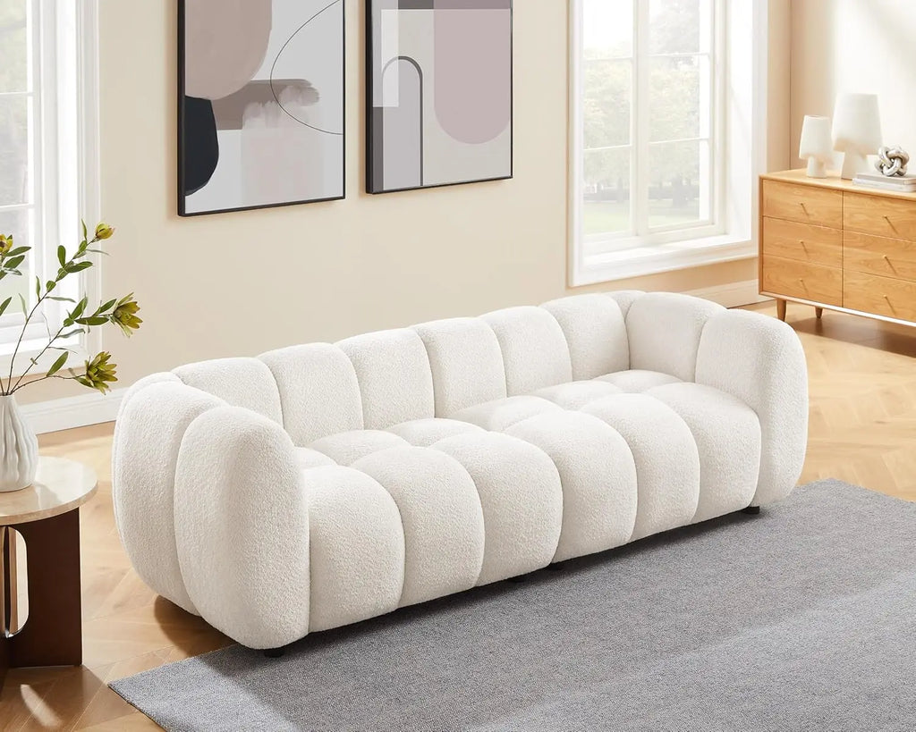 88" Oversized Boucle Fabric Sofa Tufted Deep Seat Couch, 3-Seats