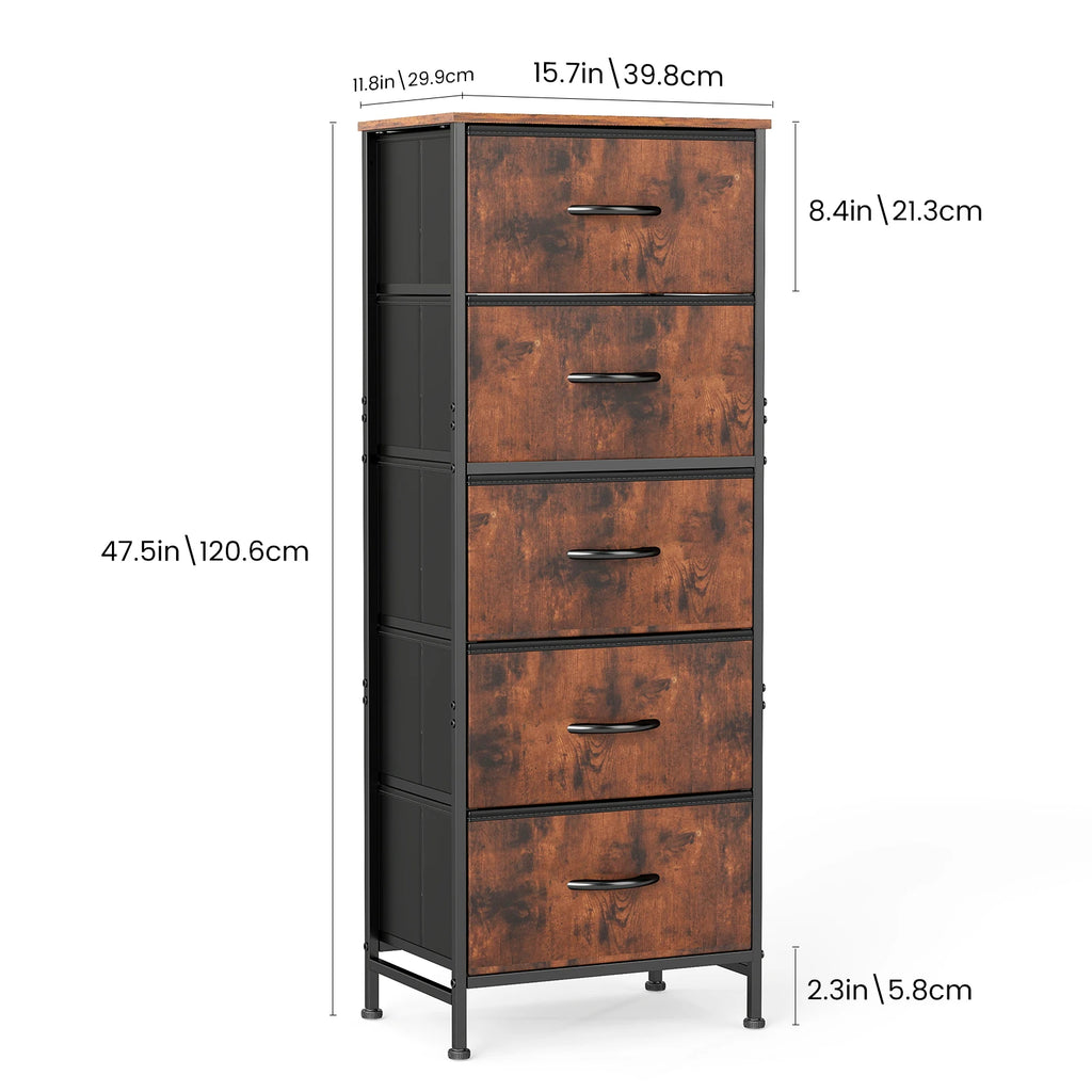 48IN Dresser 5 Fabric Drawers Steel Frame Clothes Storage Cabinet