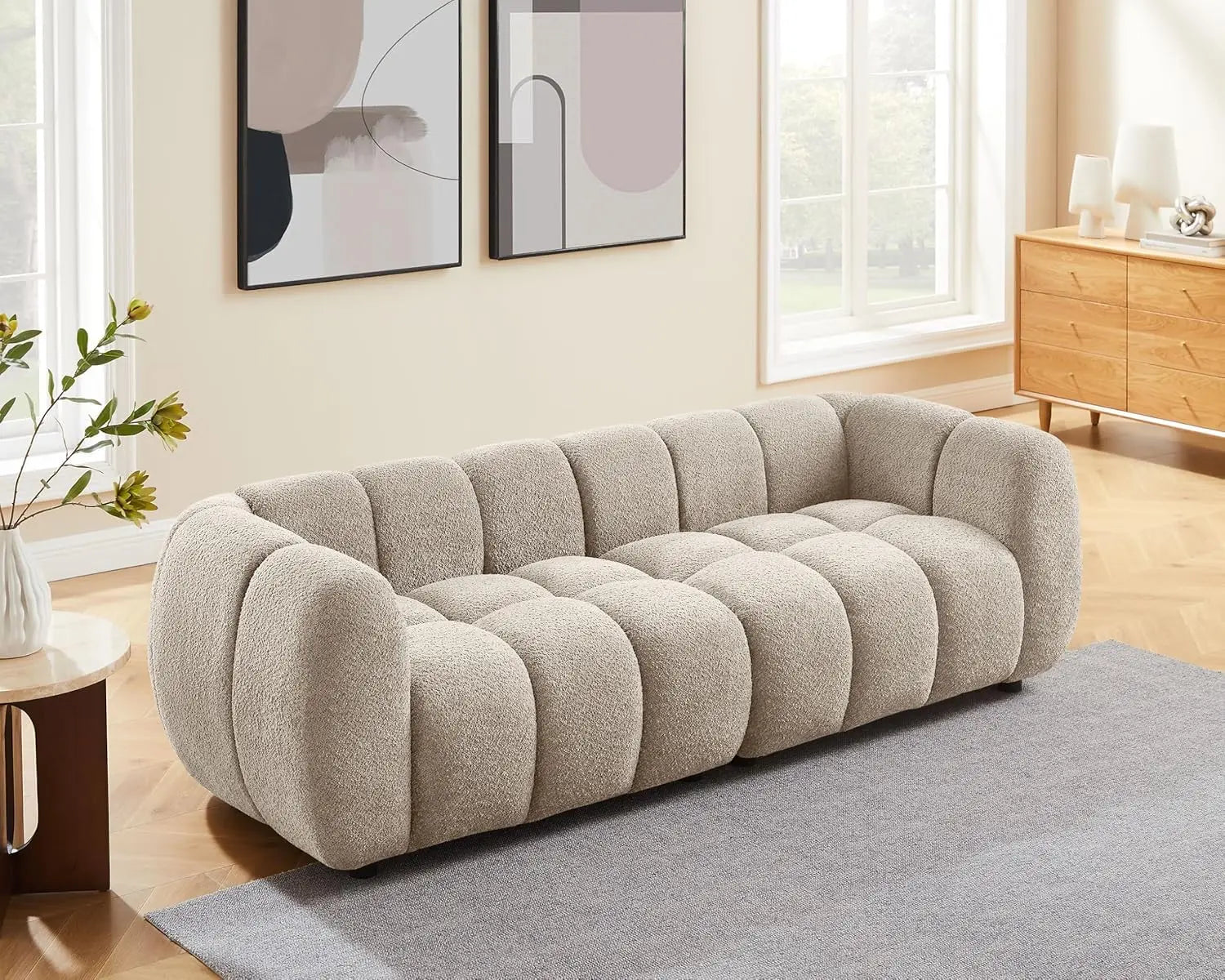 88" Oversized Boucle Fabric Sofa Tufted Deep Seat Couch, 3-Seats