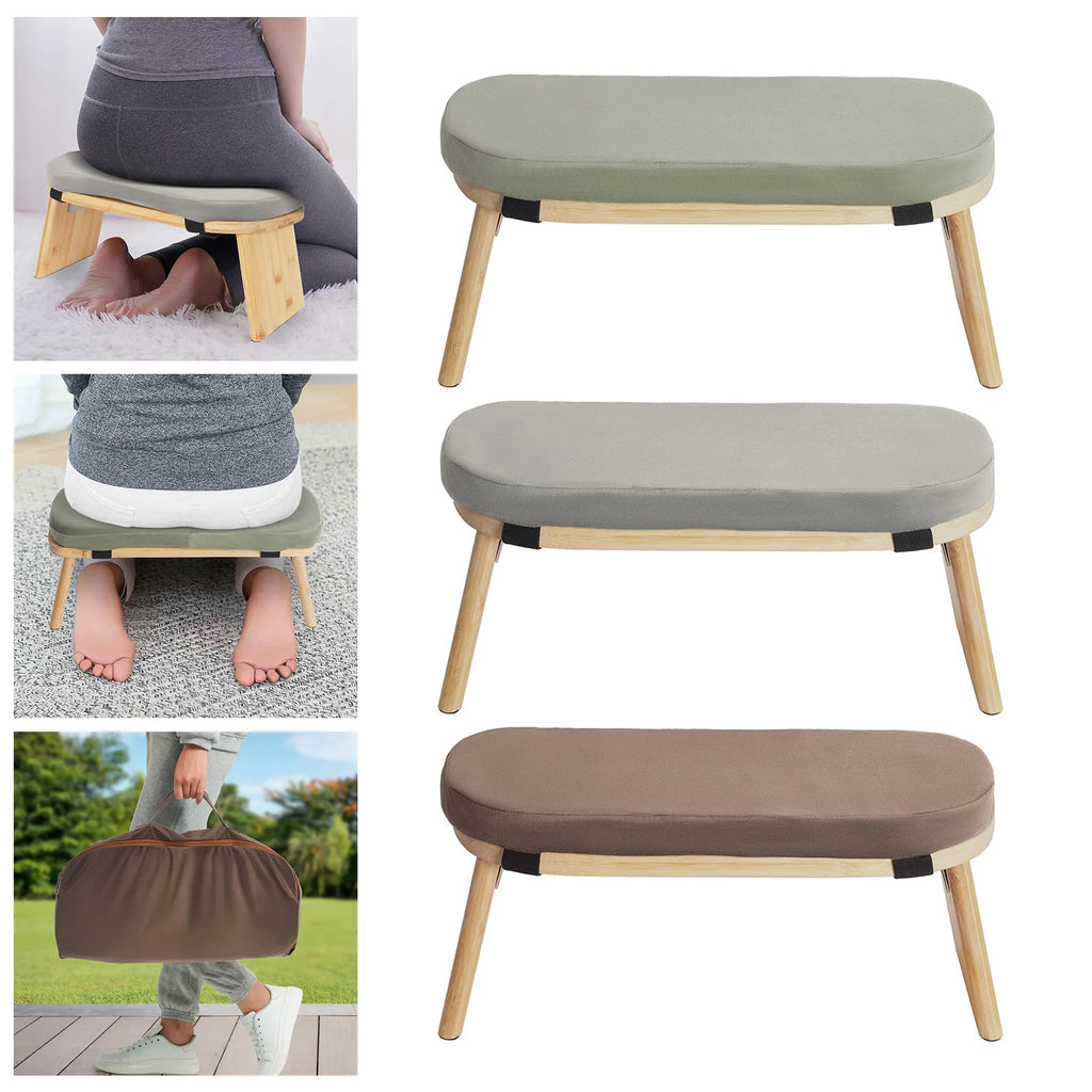 Bymaocar Foldable Kneeling Meditation Bench  Coffee/Gray/Green Color