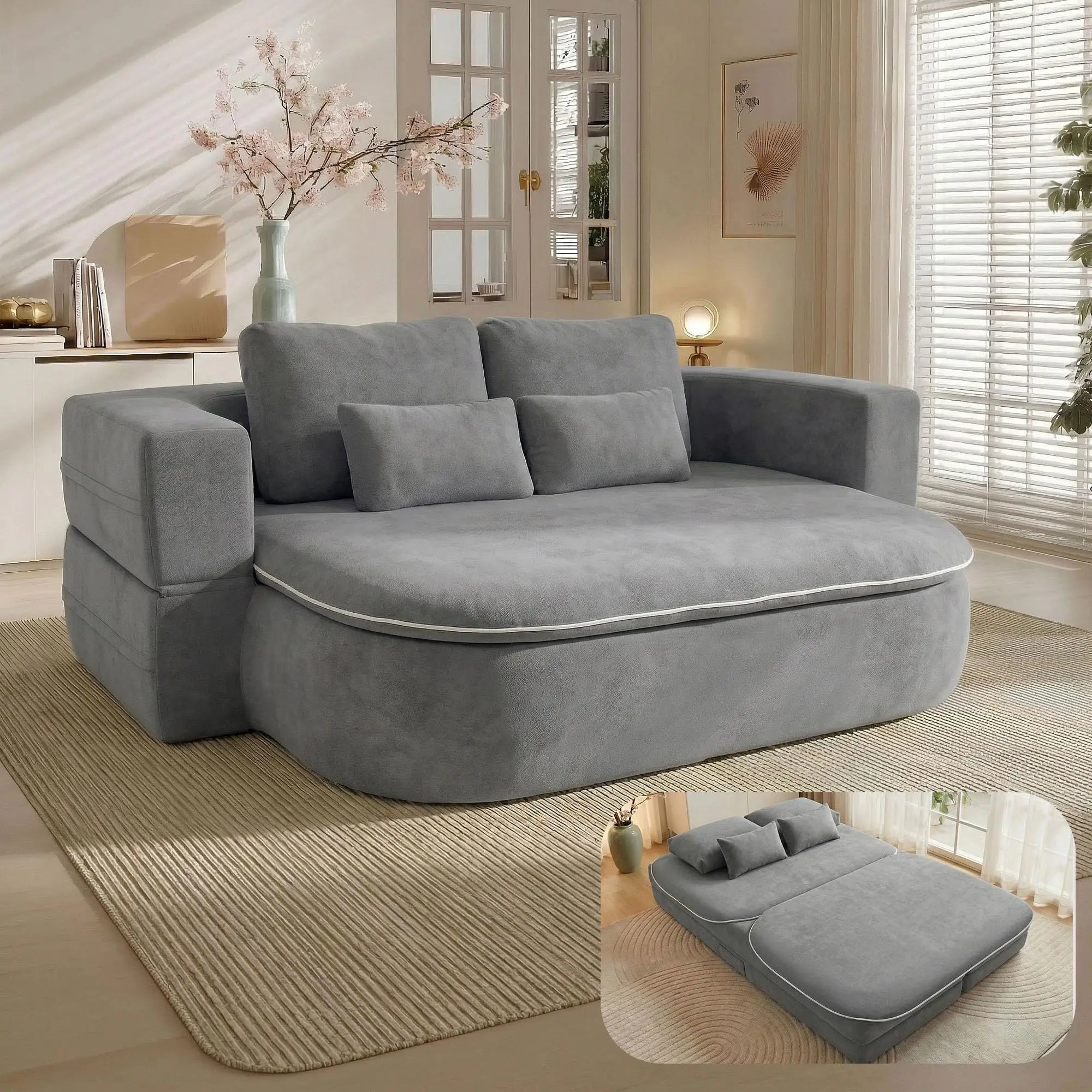 75'' Foldable Sleeper Sofa Bed, Memory Foam Boneless Couch 2-in-1