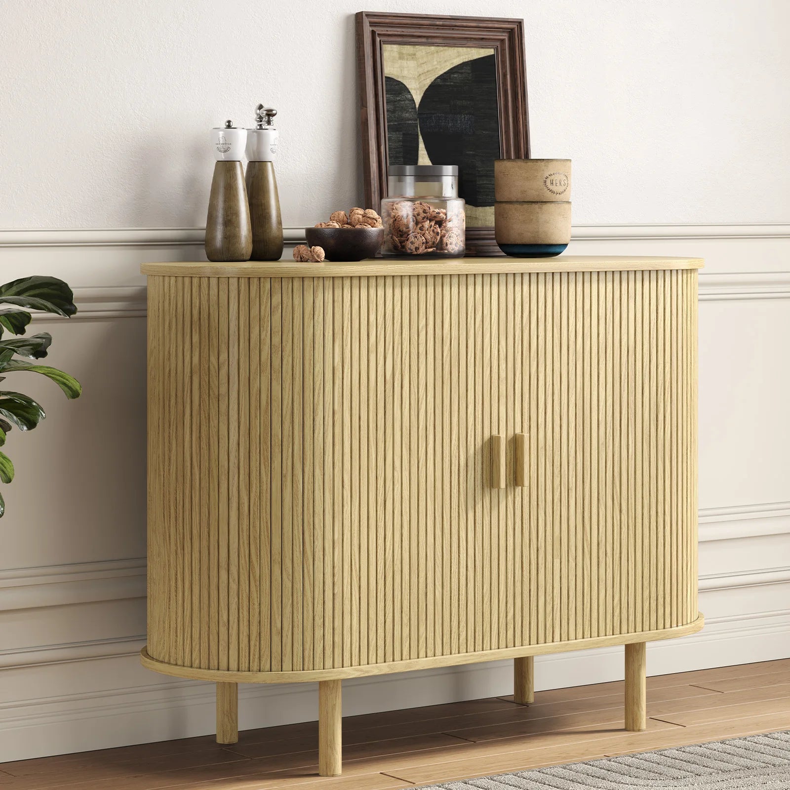 40" Cabinet Sideboard Buffet, Storage, Sliding Door & Adjustable Shelf