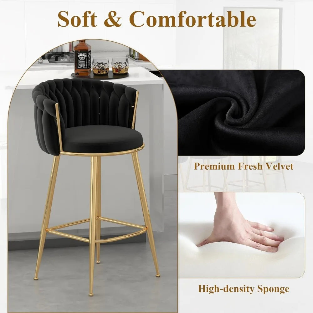 4-PC Velvet Upholstered 27IN (approx. 69 Cm) Seats, Hand-woven Backrest, Armrests