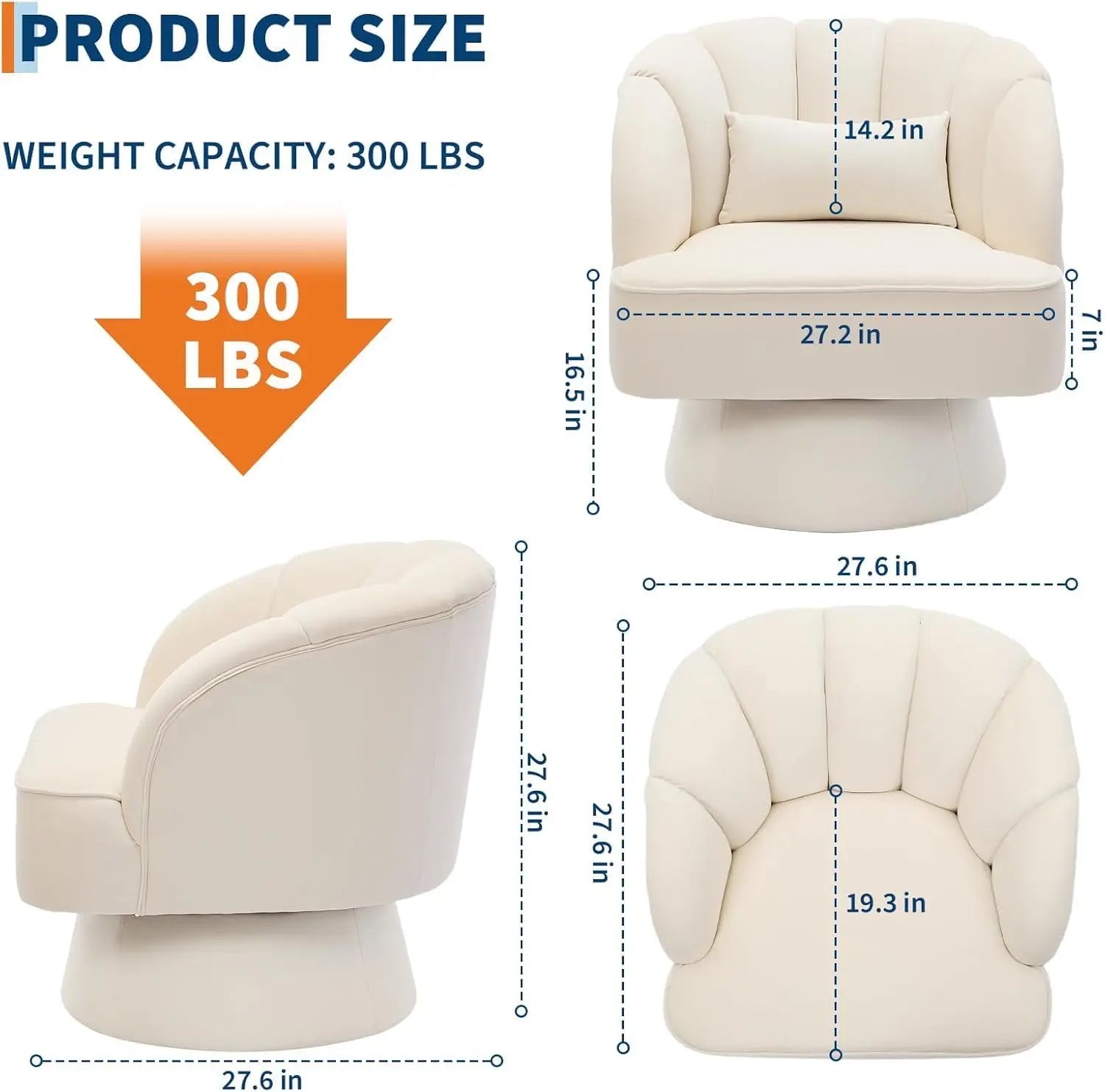 360° Swivel Barrel Armchair with Striped Backrest, Plush Padding Velvet