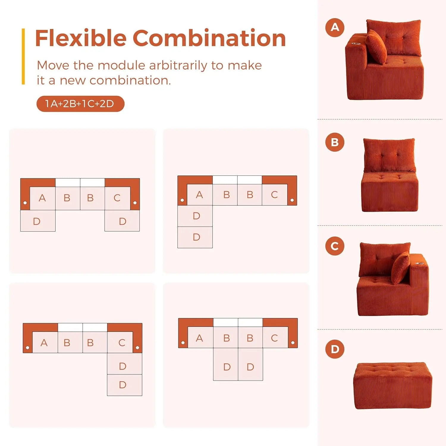 129.5" U Shaped Sectional, 2 Ottomans, Tufted Cloud 6 Seat Sleeper