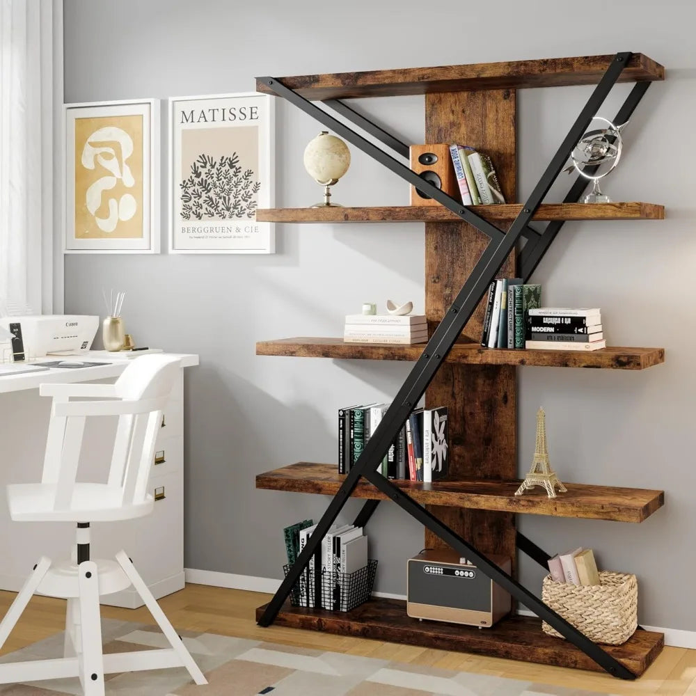 47.2IN 5-Tier Wood Display Bookshelf, 30mm Thick Board