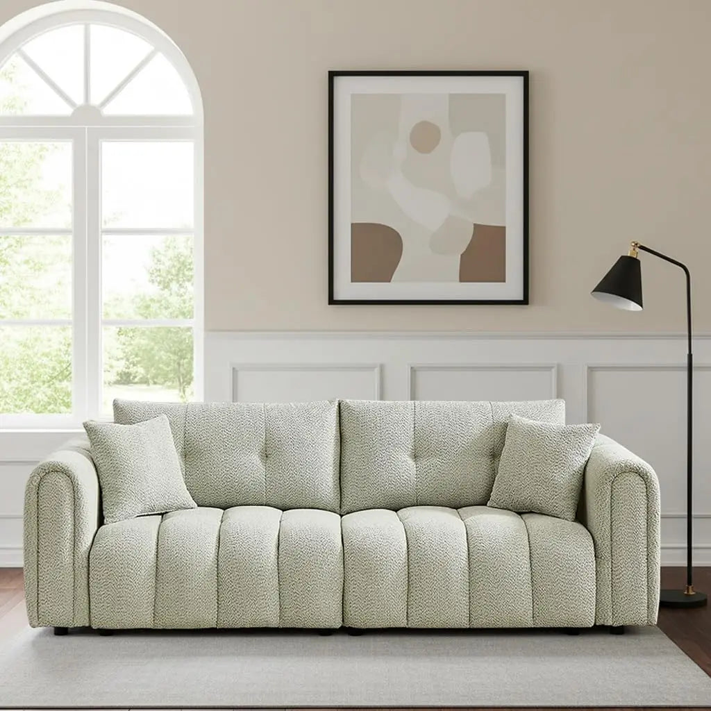 91.5" W Cloud Boucle Sofa, Rolled Arms Soft Pillows, Teddy