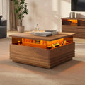 Square Fluted Coffee Table LED Lights Tempered Glass Drawer